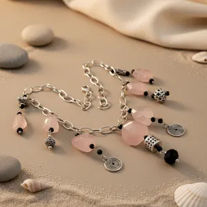 Collier avec pendentif en quartz rose, chaîne en argent 925 plaqué argent, style bohème, bijoux pour femmes, usage quotidien - Product Image 1