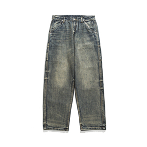 Vente en gros de jeans surdimensionnés vintage droits de haute qualité à imprimé vierge personnalisé pour homme pantalon Hip Hop ample en denim pour hommes - Product Image 5