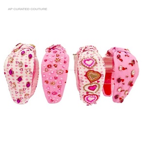 Classy Valentine's Day <b>Headbands</b> Indian Handmade Top Knotted Hair Accessory Valentine Seed <b>Beaded</b> Hairbands - Product Image 2