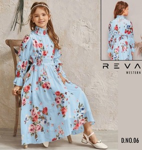 Vestido de fiesta de estilo occidental para niñas, vestidos de flores rosas con cuello redondo para niñas de 5 a 12 años - Product Image 4