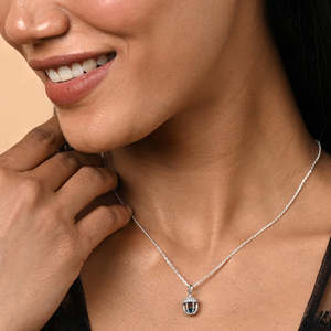 NOVAMART Fine Silver Acorn Blue Handmade Solitaire <b>Pendant</b> Chain Bezel Setting Featuring <b>Opal</b> Quartz Amethyst Rhodium Plated Rel - Product Image 3