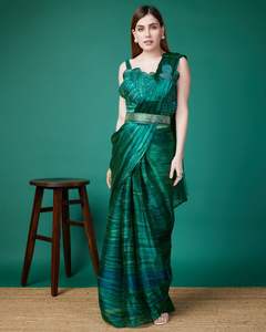 El último Sari bordado de seda de organza suave de diseñador listo para usar de Fab zone - Product Image 4