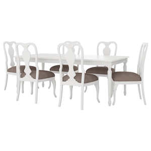 ชุดโต๊ะอาหารไม้มะฮอกกานีสีขาวหรูหราพร้อมเก้าอี้หุ้มเบาะ6ตัวสำหรับห้องรับประทานอาหารสไตล์บ้านไร่กระท่อมที่ทันสมัย - Product Image 3