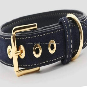 Venta caliente de lujo chapado en oro Hardware hecho a mano contraste borde cosido y acolchado cuero perro Collar Premium perro mascota Collar - Product Image 1