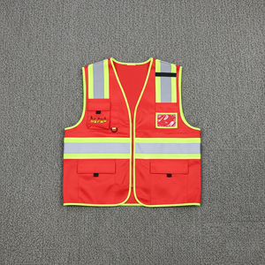 Nouvelle veste de sécurité haute visibilité rouge, conforme à la norme ANSI Classe 2, imperméable, multi-poches, réfléchissante, personnalisable, avec éclairage LED - Product Image 2