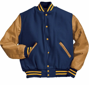 Hombres American Letterman Baseball School Team Varsity Chaqueta Negro Mangas de cuero real Líneas negras/blancas - Product Image 5