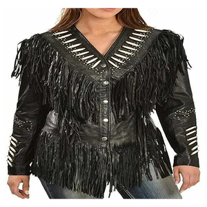 Chaqueta de Piel de Oveja con Flecos para Mujer, Diseño Personalizado, Ropa de Calle, Estilo Motero, Ecológica, Transpirable y de Secado Rápido - Product Image 1