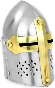 Mini casque en acier et en laiton des templiers médiévaux en laiton de pain de sucre de taille portative | Artefacts d'accent de décoration intérieure - Product Image 3