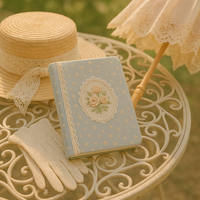 LABON Carnet A5 en tissu vintage brodé de fleurs bleues avec dentelle et rose pour cadeau romantique et écriture quotidienne