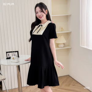 V853 Vestido de oficina plisado para mujeres embarazadas Diseño minimalista transpirable Alta elasticidad Buena absorción Ropa de maternidad - Product Image 3