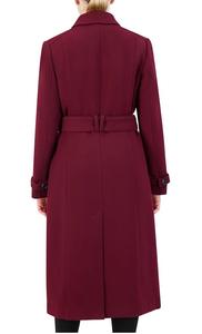 Manteau trench en laine tricotée longue et ajustée pour femme, couleur bordeaux unie, avec ceinture – Nouvelle collection très prisée - Product Image 5