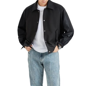 Chaqueta de Ocio Elegante para Hombre, Chaqueta Cortavientos con Mangas de Cuero Sintético, Chaqueta Bomber Clásica Universitaria, Chaqueta Impermeable Personalizada - Product Image 3