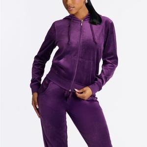 Ensemble de survêtement décontracté en velours d'hiver pour femmes, avec logo personnalisé, vêtements de sport d'usine, vente en gros, deux pièces - Product Image 2