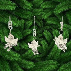 Venta al por mayor Navidad Año Nuevo decoración colgante claro Irrid plateado oro acrílico 3D musical querubín tocando instrumentos ornamento - Product Image 3