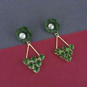Urthn Green Chandelier/Pendientes colgantes con piedra austriaca floral Ágata chapada en oro y esmeralda 1315714F - Product Image 1
