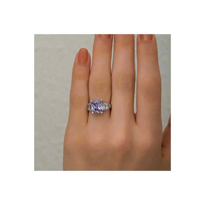 Silver Lilac Baguette Stone Ring
