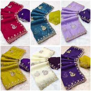 ส่าหรีผ้าไหมพรีเมี่ยมที่สวยงามเสื้อทำงานลายเพชรและปักลูกไม้สำหรับผู้ใหญ่ - Product Image 3