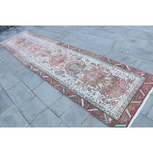 3.2x12.8 ft Rug, Turkish Vintage Rug, <b>Red</b> <b>Wool</b> Rug - Product Image 2
