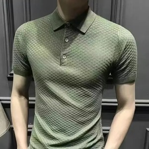 Polo homme coupe cintrée Polo été 2025 nouveau col rond rayé haut tricoté manches courtes décontracté affaires pour hommes - Product Image 2
