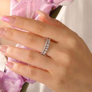 Bague éternité Jeulia en argent sterling à double rangée de cœurs avec zircon taille ovale - Product Image 4