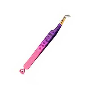 Pinzas de pestañas de acero inoxidable Ombre rosa y púrpura con corazón Charm Diamond Grip Herramientas de extensión de pestañas - Product Image 3