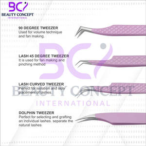 4 Piece Set Lash Grafted Tweezers for Eyelash Extensions, Anti-Slip Comfortable Grip, Straight and Curved Precision Fiber Tips - Product Image 4