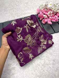 Hermoso bordado Zari Work Soft Chinnon Saree para ropa tradicional india de proveedor mayorista indio - Product Image 2