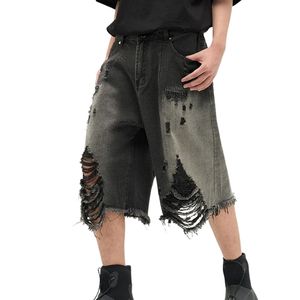 Short en jean baggy avec design de logo personnalisé, short en jean Hip Hop respirant délavé à l'acide noir en jean pour hommes - Product Image 5