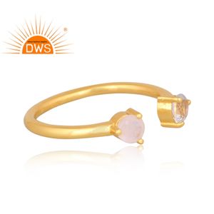 Venta caliente de plata esterlina chapada en oro Arco Iris Luna piedra y aguamarina piedra preciosa anillo ajustable Demi fabricante de joyería fina - Product Image 3