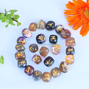 Gran oferta, juego de ágata de piedra de runas talladas de 25 piezas, runas grabadas de múltiples flores naturales de la mejor calidad, curación de Feng Shui - Product Image 4