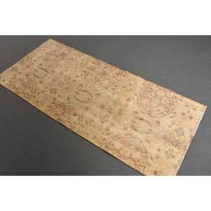 2.5x5.7 ft Rug, Turkish Rug, Vintage <b>Brown</b> <b>Wool</b> Bordered Rug - Product Image 1