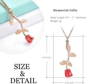 Collar de urna de cremación roja para cenizas, joyería de cremación de flores, colgante de acero inoxidable para mujeres y hombres, tamaño personalizado conmemorativo humano - Product Image 2