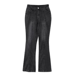 Saleh Enterprises Ladies High Waist Flare Bottom Jeans Washed <b>Stretch</b> <b>Denim</b> Eco-Friendly Breathable Vintage Y2K Wide Leg Fashion - Product Image 3