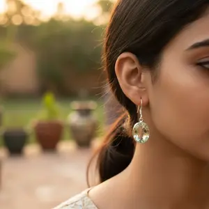 Boucles d'oreilles pendantes en argent 925 avec améthyste verte pour femmes, produit cadeau tendance - Product Image 3