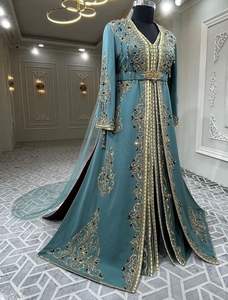 2025 @ Hermoso caftán Takchita gris argelino con vestido de velo con piedra adornada Perlas Dabka Bordado de cuentas de cristal - Product Image 2