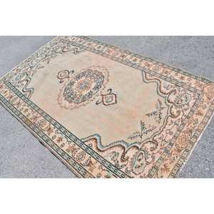 Vintage 4ft 9in X 7ft 6in tapis de laine turque Beige et bleu Patchwork plat tissage salon tapis Latex support pour décorations - Product Image 4