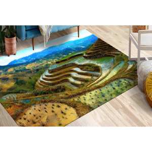 Alfombra Estampada con Diseño de Terrazas de Arroz de Banaue, Filipinas - Decoración Rústica para Exteriores, Alfombra de Chenilla - Product Image 1
