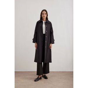 Manteau long en cuir PU noir, style trench, imperméable, décontracté, automne - Product Image 1