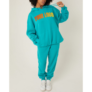 Nouveau survêtement surdimensionné deux pièces avec logo personnalisé élégant pour les femmes en gros manches longues femmes survêtement bleu clair - Product Image 4