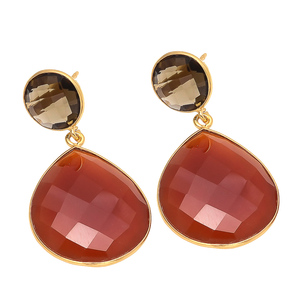 Boucles d'oreilles de créateur en argent sterling 925 plaqué or avec pierres précieuses de luxe naturelles Smokey Hydro Cornaline pour mariage cadeau d'usine - Product Image 1