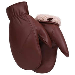 Mitaines en cuir de mouton en fourrure d'hiver naturelles et respirantes, laine chaude, couleur marron, gants de ski faits à la main. - Product Image 5