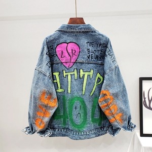 Winter Fashion Men Letters Graffiti Print Harajuku Frayed Casual Canvas Waterproof Jacket Streetwear - Product Image 3