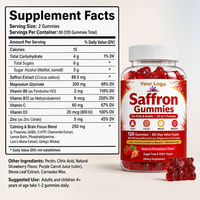 Gummies au Safran 20-en-1 Calm Focus Complex pour Enfants et Adultes, Saveur Fraise Naturelle, Sans Sucre, Végétalien, 120 Gummies
