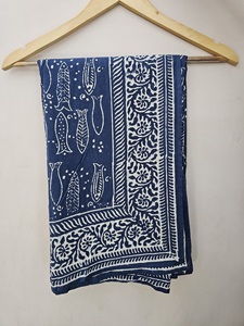 Maillot de bain de plage indien fait à la main Bikinis Indigo Blue Fish Printed Block-Printed Cotton Sarong Paisley Pattern Beachwear - Product Image 2