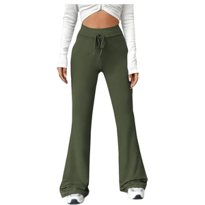 Pantalones de chándal acampanados de cintura alta de calidad superior para mujer Pantalones de algodón de pierna ancha al por mayor para estilo frontal plano de invierno - Product Image 5