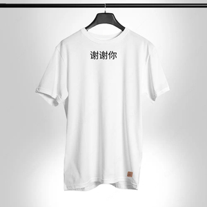 T-shirt imprimé chinois Xie Xie Ni avec texte de remerciement, graphisme minimaliste, tee-shirt unisexe, streetwear, haut en coton, logo personnalisé, marque privée - Product Image 2