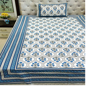 Draps de lit 100% coton faits sur mesure en différentes tailles dans des motifs floraux et géométriques dans des nuances de couleur bleue. - Product Image 5