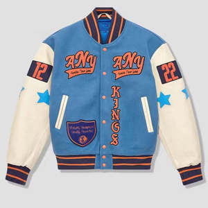 Veste universitaire motard avec logo personnalisé pour hommes, vêtements décontractés en tissu zippé, veste en duvet d'hiver floquée à motifs brodés et logo personnalisé - Product Image 1