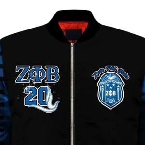 Chaqueta de Satén Azul y Blanca Zeta Phi Beta para Mujer, Ropa Griega de Hermandad, Bordado de Escudo ZPB 1920, Prenda Exterior Universitaria Premium - Product Image 4