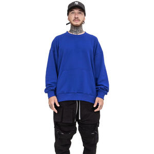 Sweat-shirt à col rond bleu royal unisexe, pull à manches longues, poche avant, coton mélangé confortable, coupe surdimensionnée, solide, automne-hiver - Product Image 2